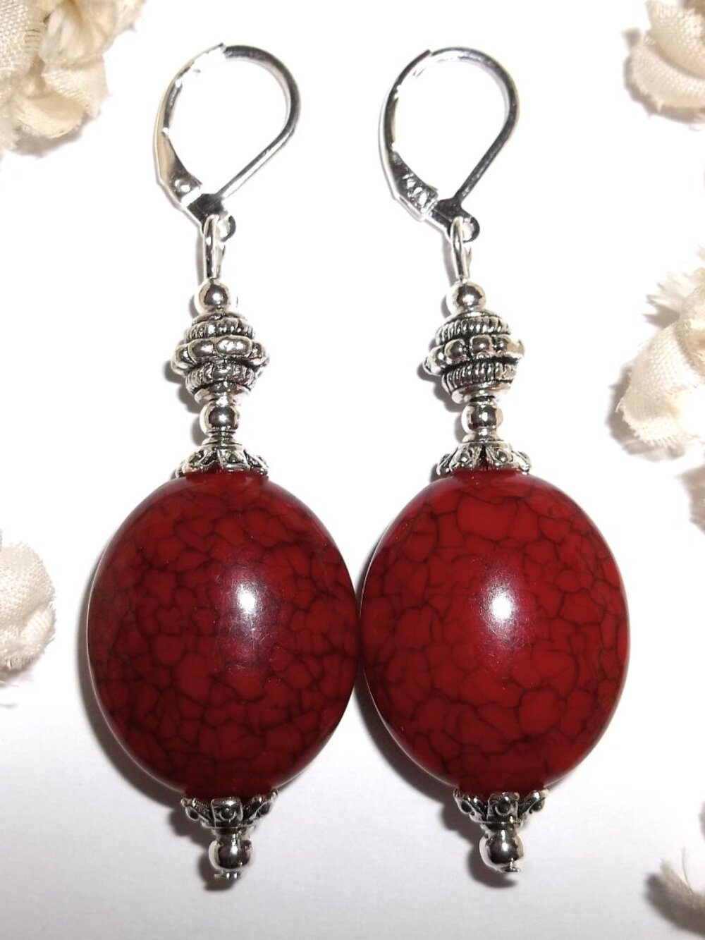 Silver and Red Statement Earrings Large Dangle Drop Set Pair Woman Jewelry F7